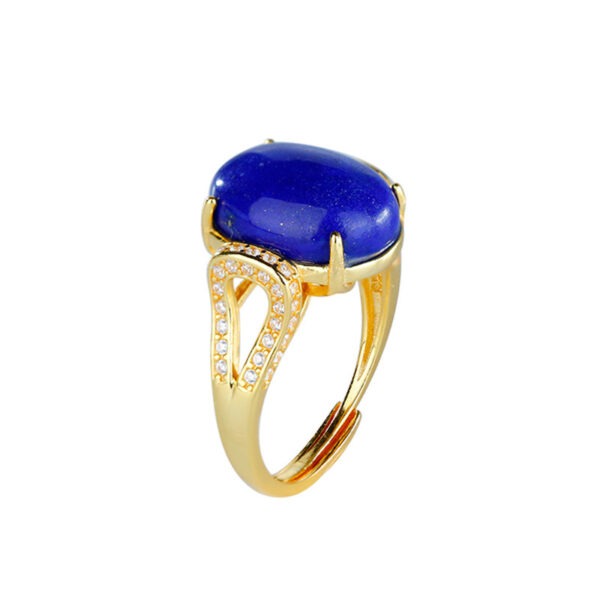 S925 Sterling Silver Inlaid Lapis Lazuli Oval Open Ring