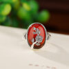 S990 Silver Blood Amber Vintage Camellia Ring