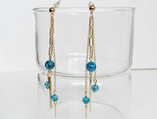 Handmade blue beads long tassel earrings tutorial