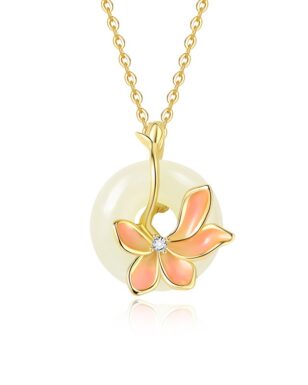 S925 Sterling Silver Elegant Orchid Inlaid Hetian Jade Necklace