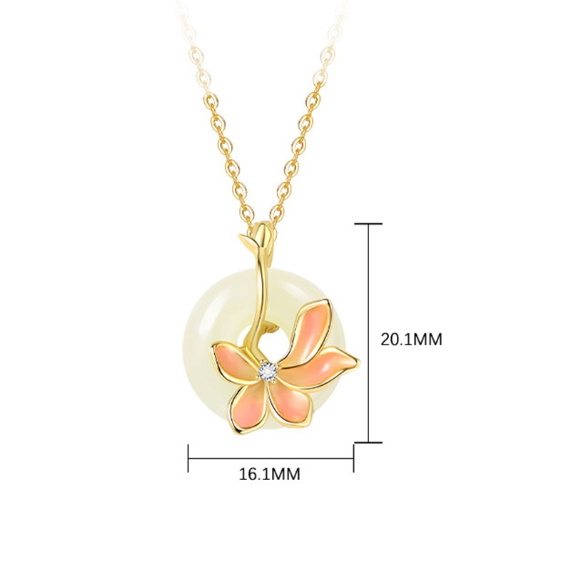 S925 Sterling Silver Elegant Orchid Inlaid Hetian Jade Necklace