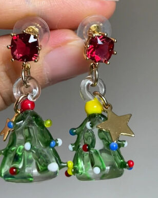 Handmade Glazed Christmas Tree Zircon Earrings