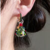 Handmade Glazed Christmas Tree Zircon Earrings