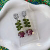 Handmade Glazed Rose Flower Zircon Earrings