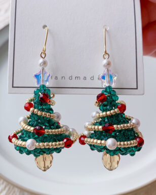 Handmade Green Crystal ChristmasTree Earrings