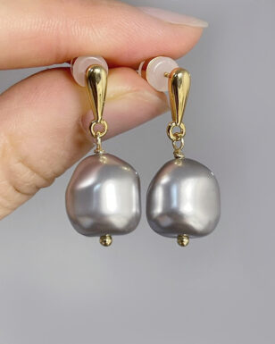 Handmade Original Design Gray Baroque Pearl Earrings