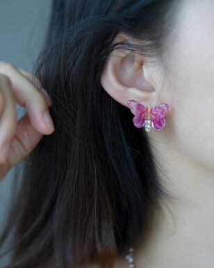 Handmade Original Design Hydrangea Pearl Three-Dimensional Butterfly Earrings