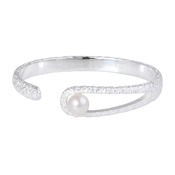 S925 Silver Fashion Hammered Freshwater Pearl Open Bracelet