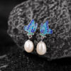 S925 Silver Pearl Enamel Butterfly Pendant Earrings Ring