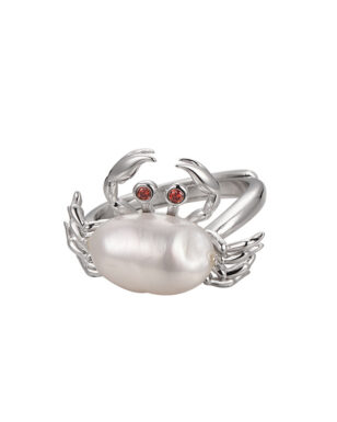S925 Sterling Silver Baroque Pearl Crab Open Ring