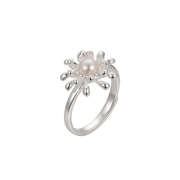 S925 Sterling Silver Daisy Freshwater Pearl Open Ring