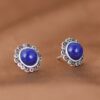S925 Sterling Silver Fashionable Hollow Design Inlaid Lapis Lazuli Stud Earrings