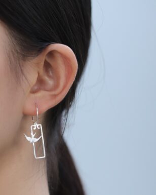 S925 Sterling Silver Flying Swallow Rectangular Earrings