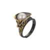 S925 Sterling Silver Freshwater Pearl Retro Personalized Dark Open Ring