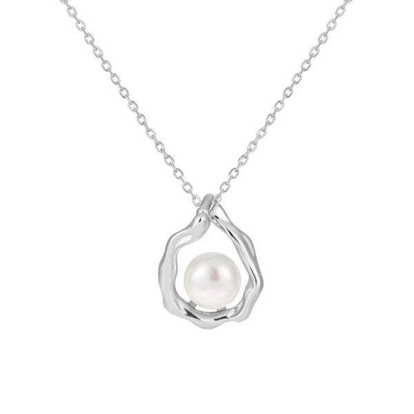 S925 Sterling Silver Geometric Drop-shaped Design Inlaid Pearl Necklace