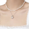 S925 Sterling Silver Geometric Drop-shaped Design Inlaid Pearl Necklace