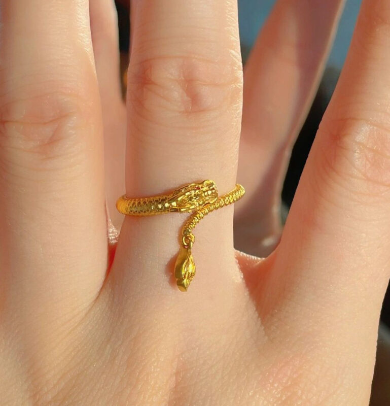 S925 Sterling Silver Gold Plated Dragon Open Ring