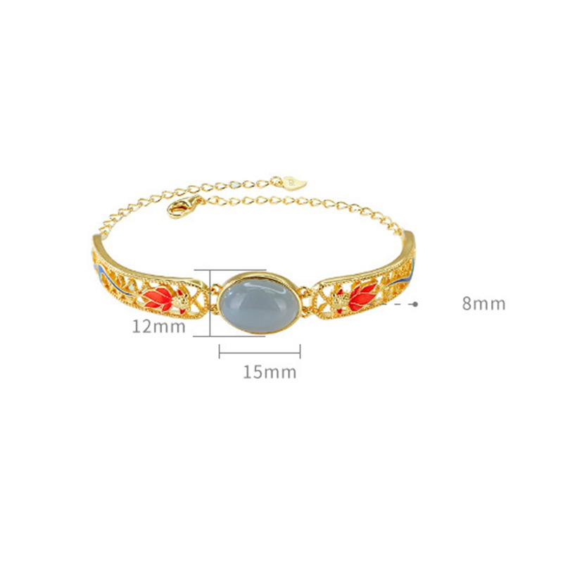 S925 Sterling Silver Gold Plated Enamel Inlaid Purple Jade Goldfish Bracelet
