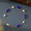 S925 Sterling Silver Gold Plated Lapis Lazuli Pearl Bracelet