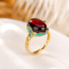 S925 Sterling Silver Gold-plated Blood Amber Cloisonne Hollow Retro Ring