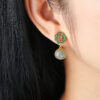 S925 Sterling Silver Gold-plated Enamel Inlaid Natural Jade Earrings