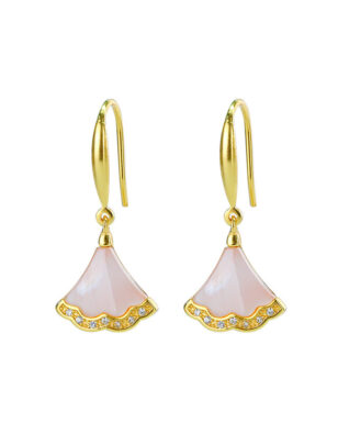 S925 Sterling Silver Gold-plated Gold Shell Pink Shell Leaf Earrings
