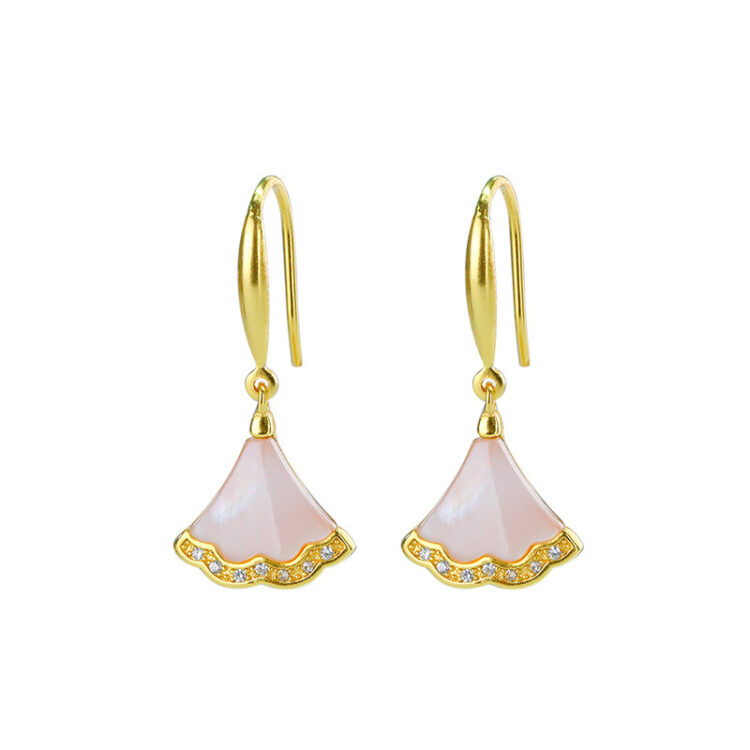 S925 Sterling Silver Gold-plated Gold Shell Pink Shell Leaf Earrings