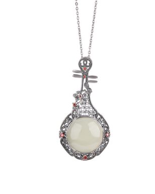 S925 Sterling Silver Hetian Jade Pipa Pendant