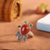 S925 Sterling Silver Inlaid Agate Jasper Goldfish Open Ring