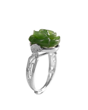 S925 Sterling Silver Inlaid Natural Hetian Jasper Open Ring