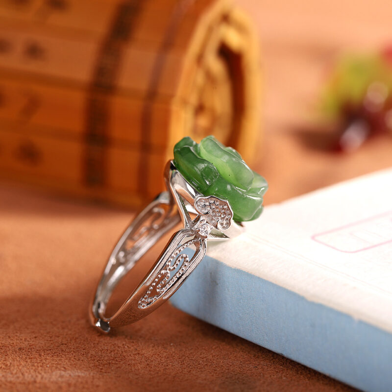S925 Sterling Silver Inlaid Natural Hetian Jasper Open Ring