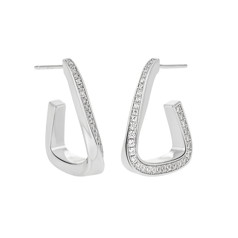 S925 Sterling Silver Light Luxury Inlaid Zirconia Triangle Hoop Earrings