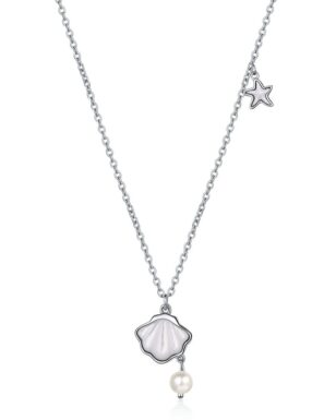 S925 Sterling Silver Natural Shell Freshwater Pearl Starfish Clavicle Chain