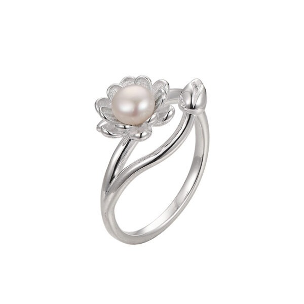 S925 Sterling Silver Niche Lotus Freshwater Pearl Open Ring