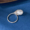 S925 Sterling Silver Oval Freshwater Pearl Simple Flower Open Ring
