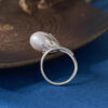 S925 Sterling Silver Oval Freshwater Pearl Simple Flower Open Ring