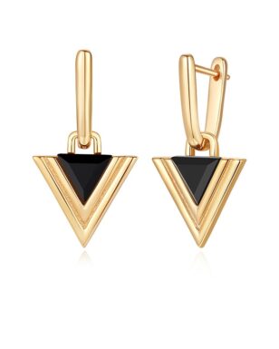 S925 Sterling Silver Personalized Triangular Black Agate Shell Geometric Earrings