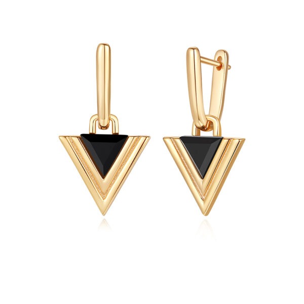 S925 Sterling Silver Personalized Triangular Black Agate Shell Geometric Earrings