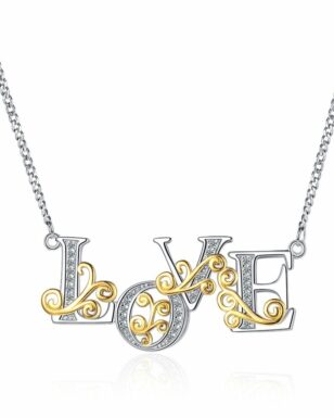 S925 Sterling Silver Texture LOVE Zircon Necklace