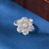 S925 Sterling Silver Three-Dimensional Flower Freshwater Pearl Open Ring