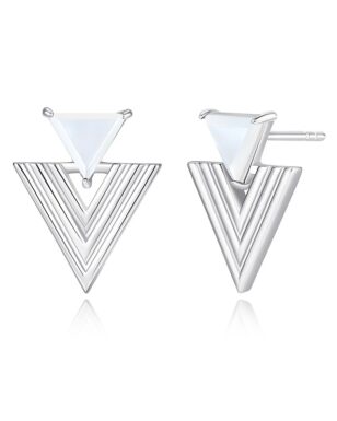 S925 Sterling Silver Triangle Black Agate Shell Earrings