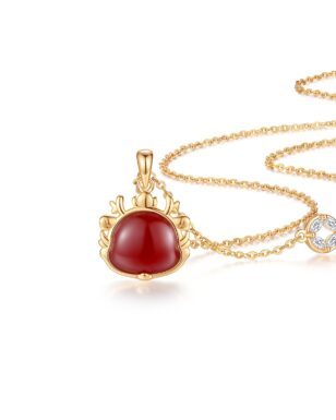 S925 Sterling Silver Vintage Red Agate Dragon Necklace