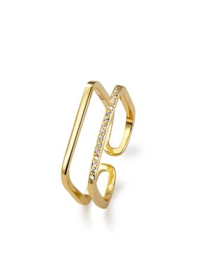 S925 Sterling Silver Niche Double Layer Square Open Ring