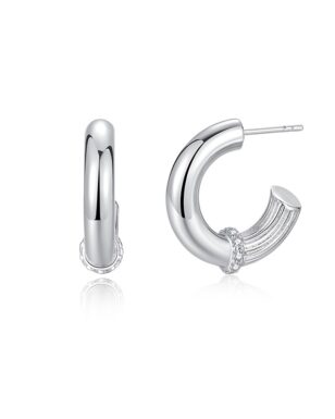 Versatile Zircon Platinum Plated C-Shape Earrings