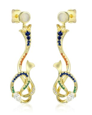 S925 Sterling Silver Ribbon Shaped Opal Christmas Earrings