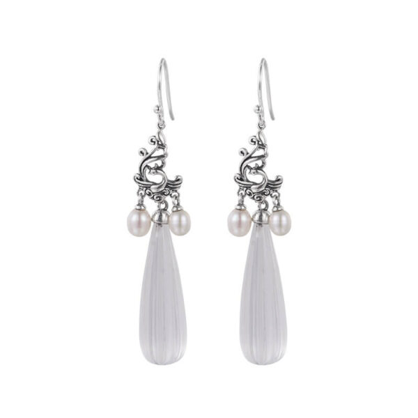 S925 Sterling Silver Retro Inlaid Long White Crystal Drop Earrings