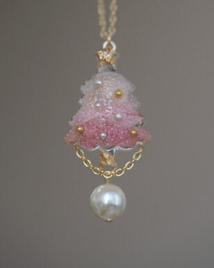 Handmade Original Design Christmas Gift Pink Frosted Three-dimensional Christmas Tree Pearl Necklace