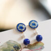 Handmade Original Design Real Flower Azure Starry Sky Pearl Earrings