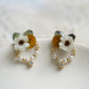 Handmade Original Design Real Flower Pearl Earrings