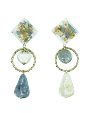 Handmade Original Design Starry Sky Irregular Stone Mismatched Real Flower Earrings